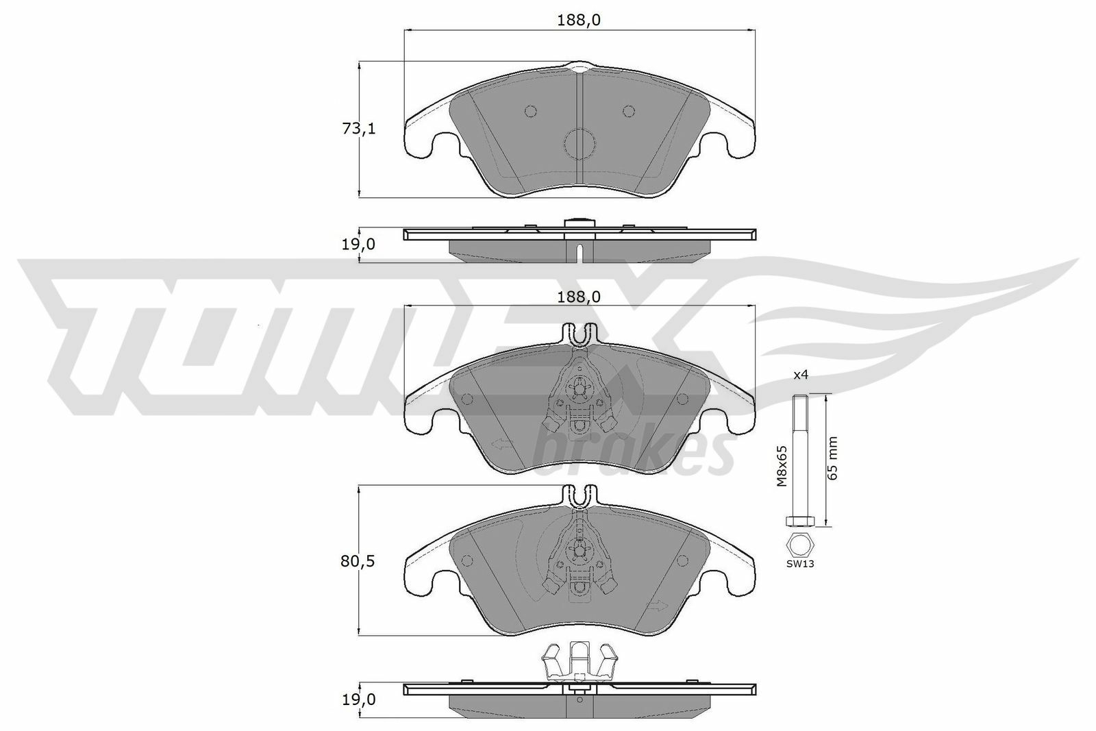 Sada brzdových destiček, kotoučová brzda TOMEX Brakes